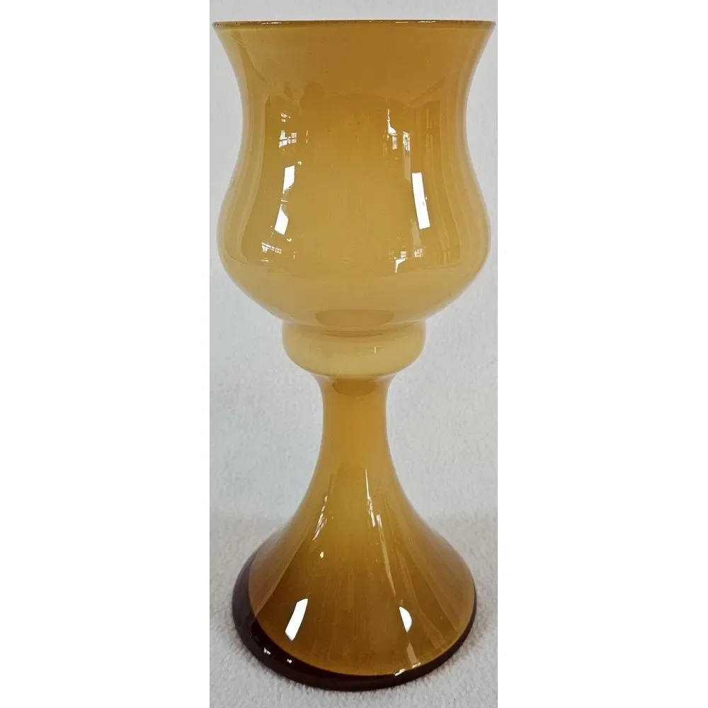 Enesco Imports Japan‎ Glass Goblet Vase Amber With Ivory Inside Vintage 8